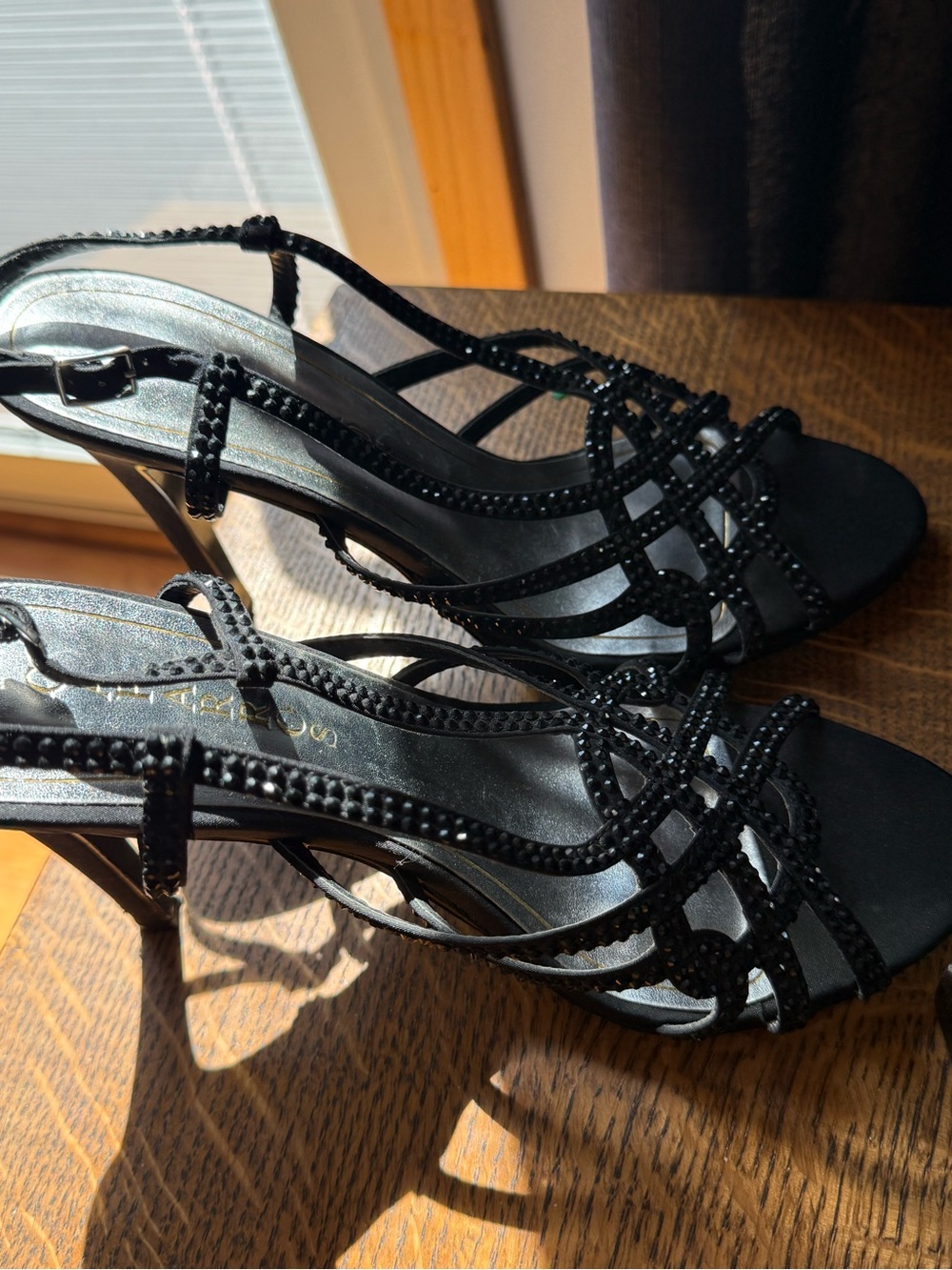 Caparros Black Beaded Strappy Heeled Sandals size 9.5